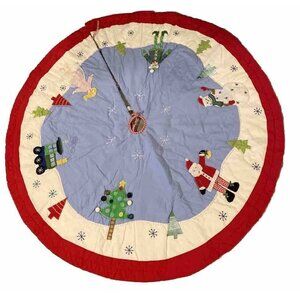 Festive Holiday Tree Skirt with Red and Blue Accents